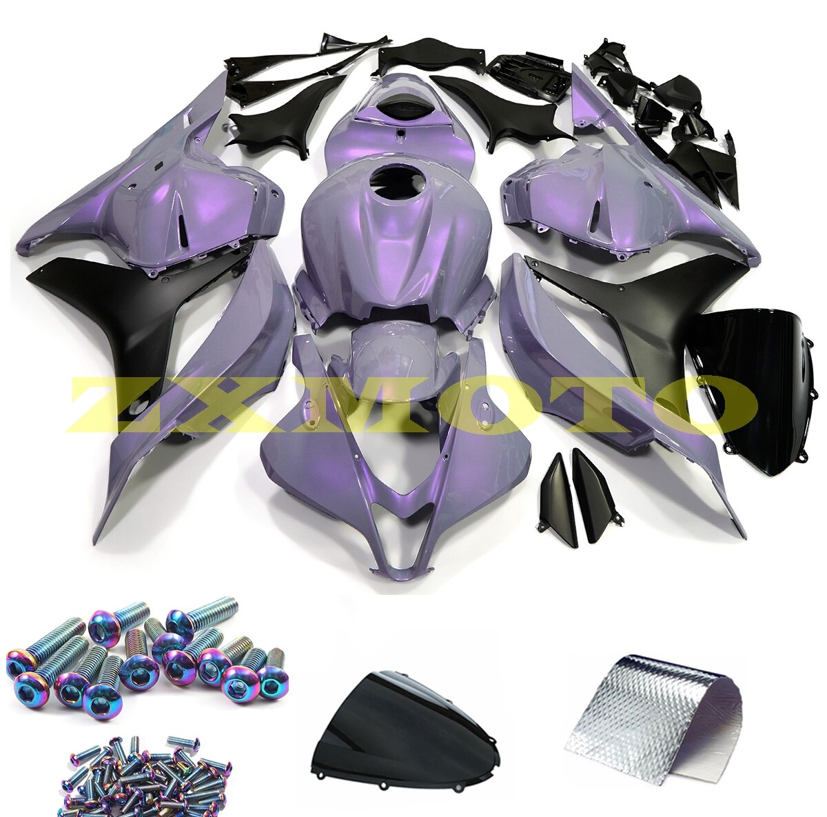 Chameleon Gray Dazz Purple Fairing Kit +Bolt for Honda CBR600RR 2007-2008 Black