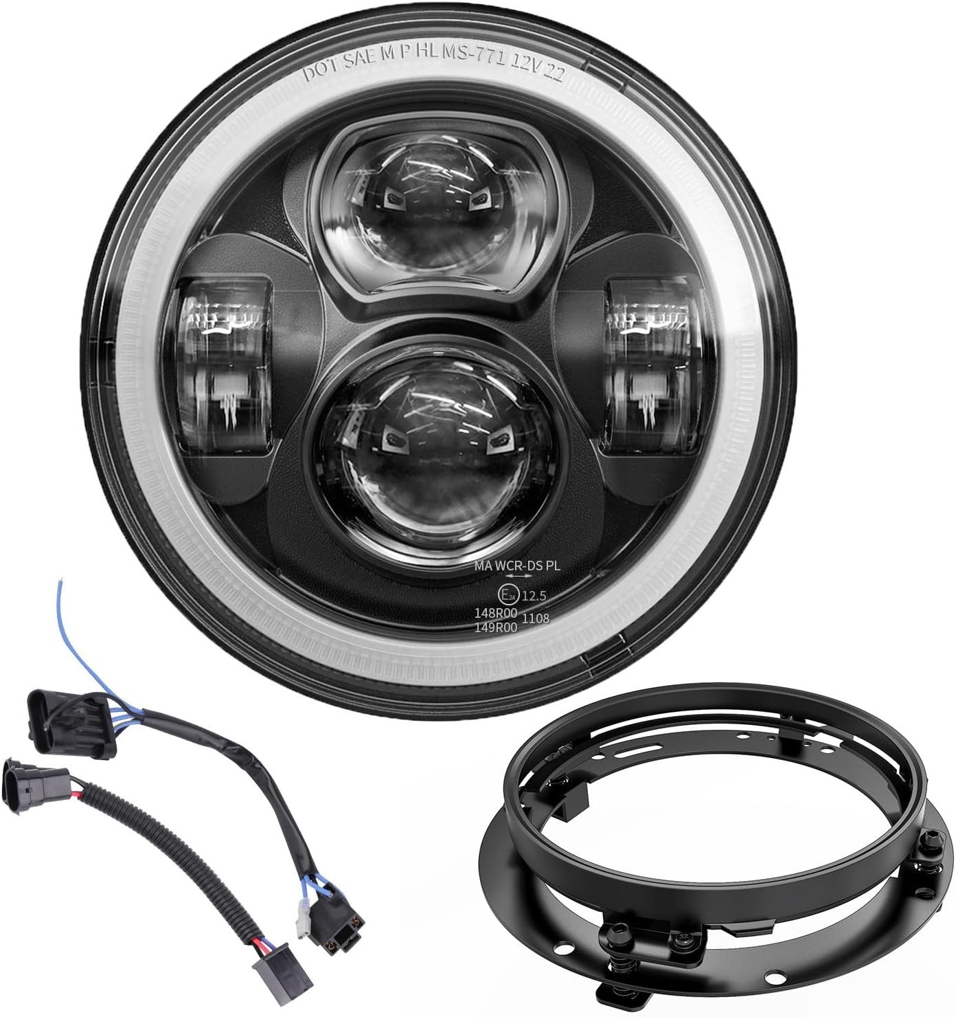 Superior 7 Inch LED Headlight for Harley & Yamaha with Waterproof Halo Design