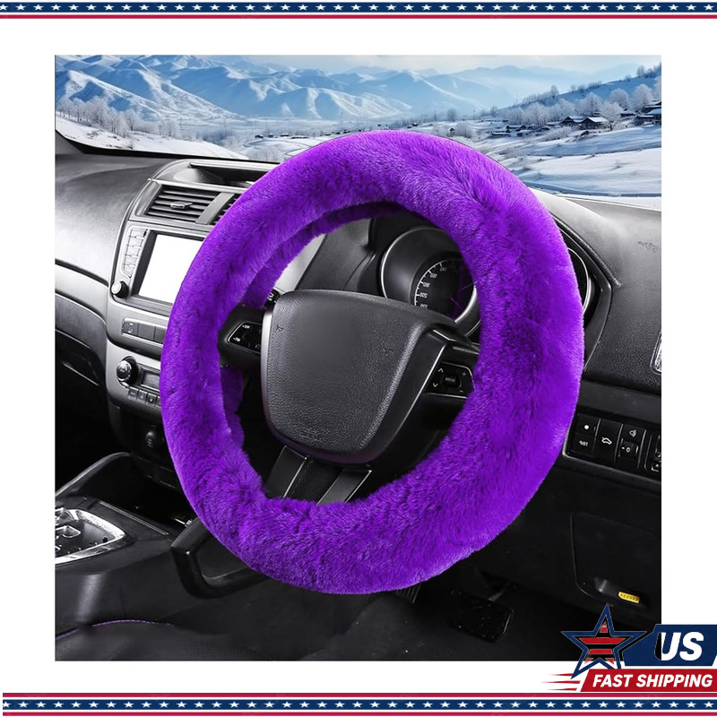 15 Inch Fluffy Soft Steering Wheel Cover, Plush Winter Warm Anti-Slip Wrap