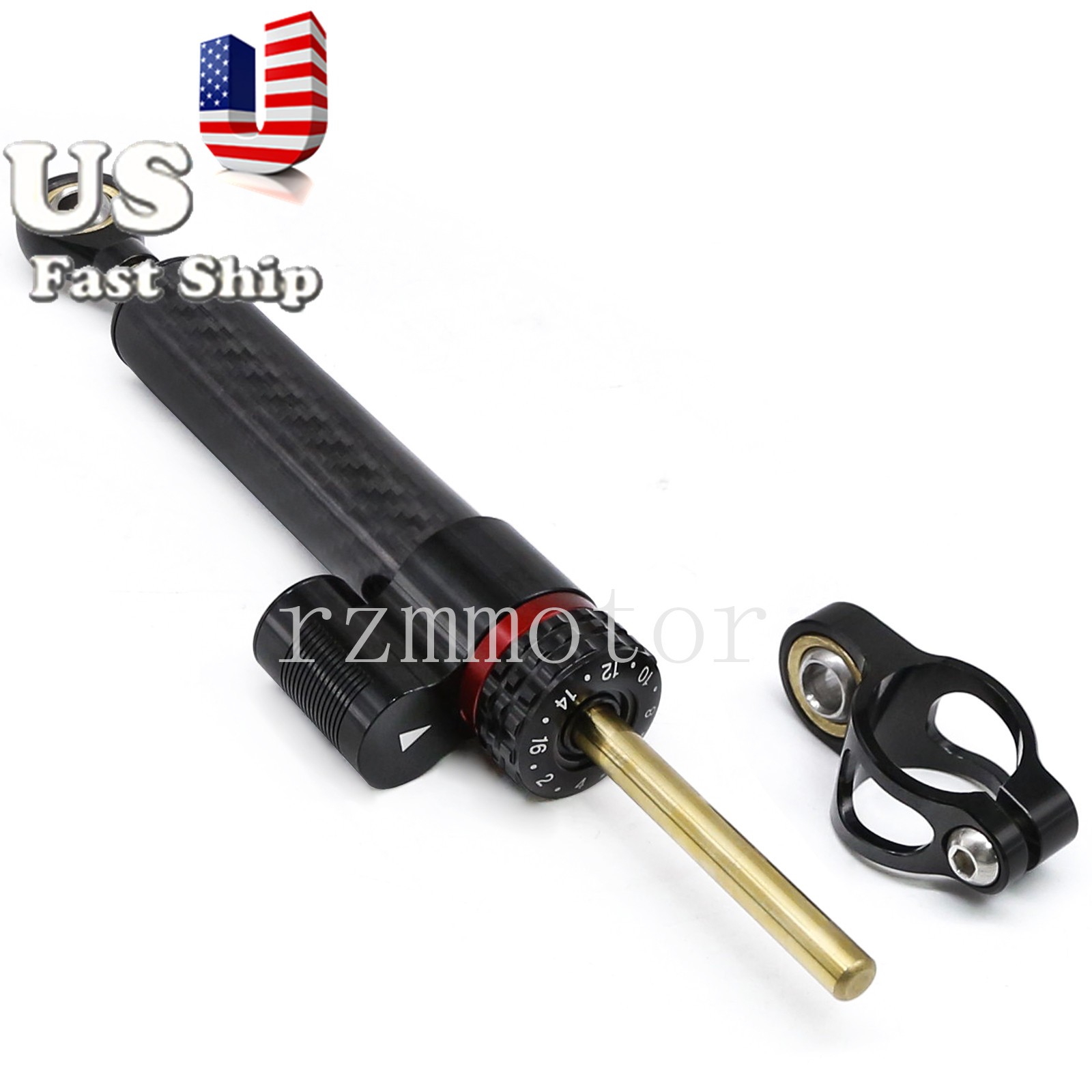 1PCS Motorcycle Carbon Black Steering Damper Stabilizer Linear Control Universal
