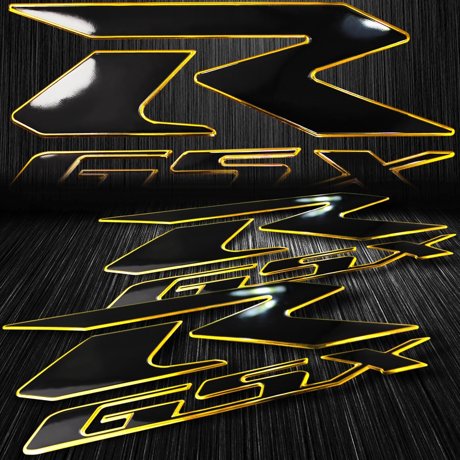 24PC Chrome Gold&Black Fuel Tank Pad+8″3D Logo&Letter+2-Tone GSXR Emblem Sticker