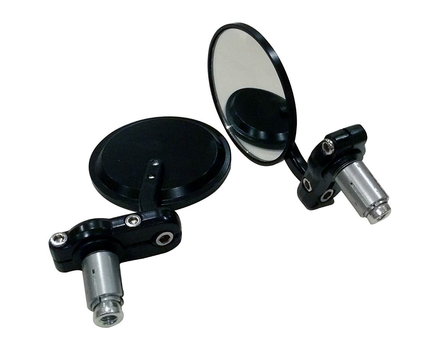 One Pair 3″ Black CNC Round Billet Bar Convex Lens 7/8″ Handlebar End Mirrors