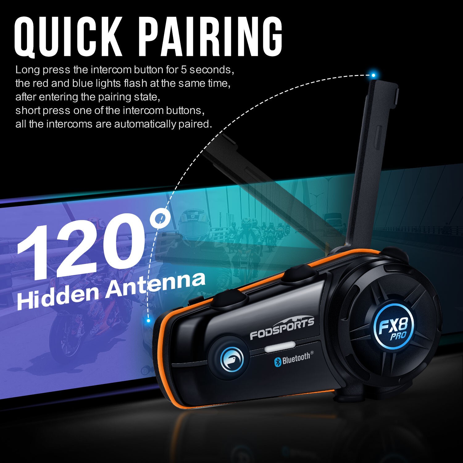4x FX8 Pro Motorcycle Bluetooth Headset Helmet Intercom 10 Riders Communication