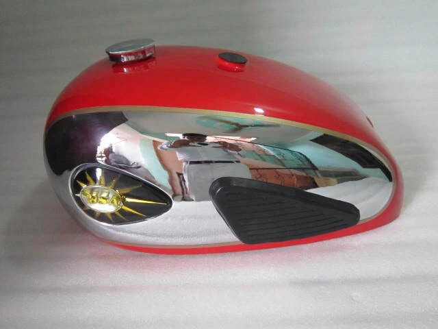 BSA A7 A10 Red Painted Chrome Petrol Tank With Petrol Cap