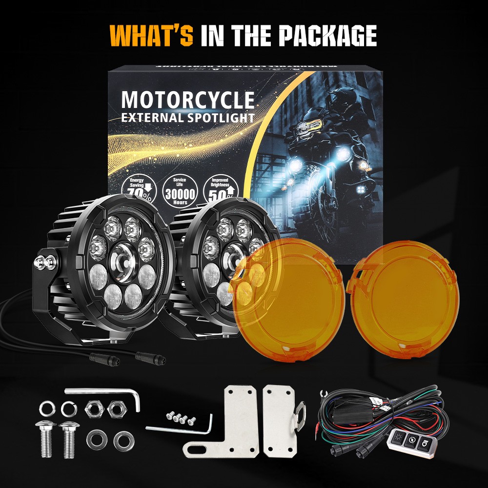 Pair LED Motorcycle ATV Headlight Yellow White Hi/Lo Spot Light Driving Fog Lamp