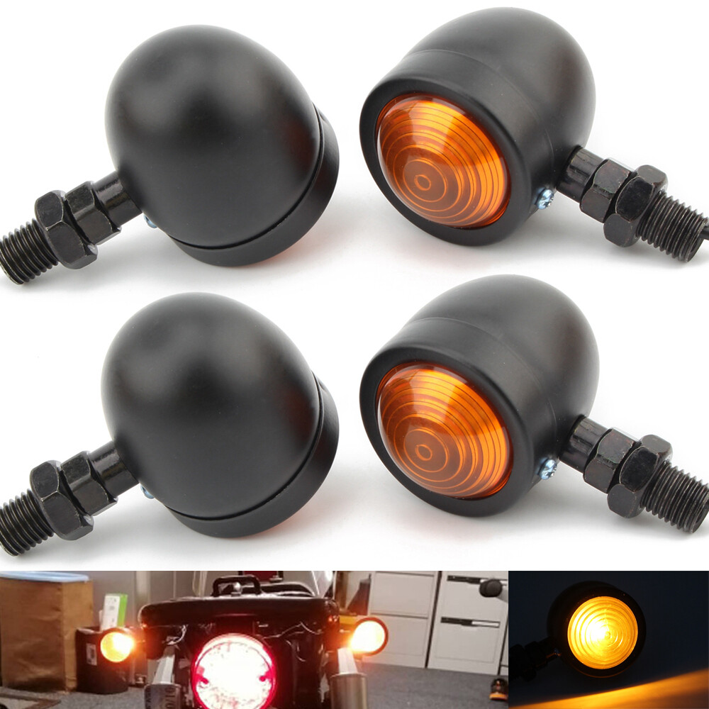 4X Motorcycle Black metal Bullet Turn Signal Amber Blinker Indicator Light Lamp