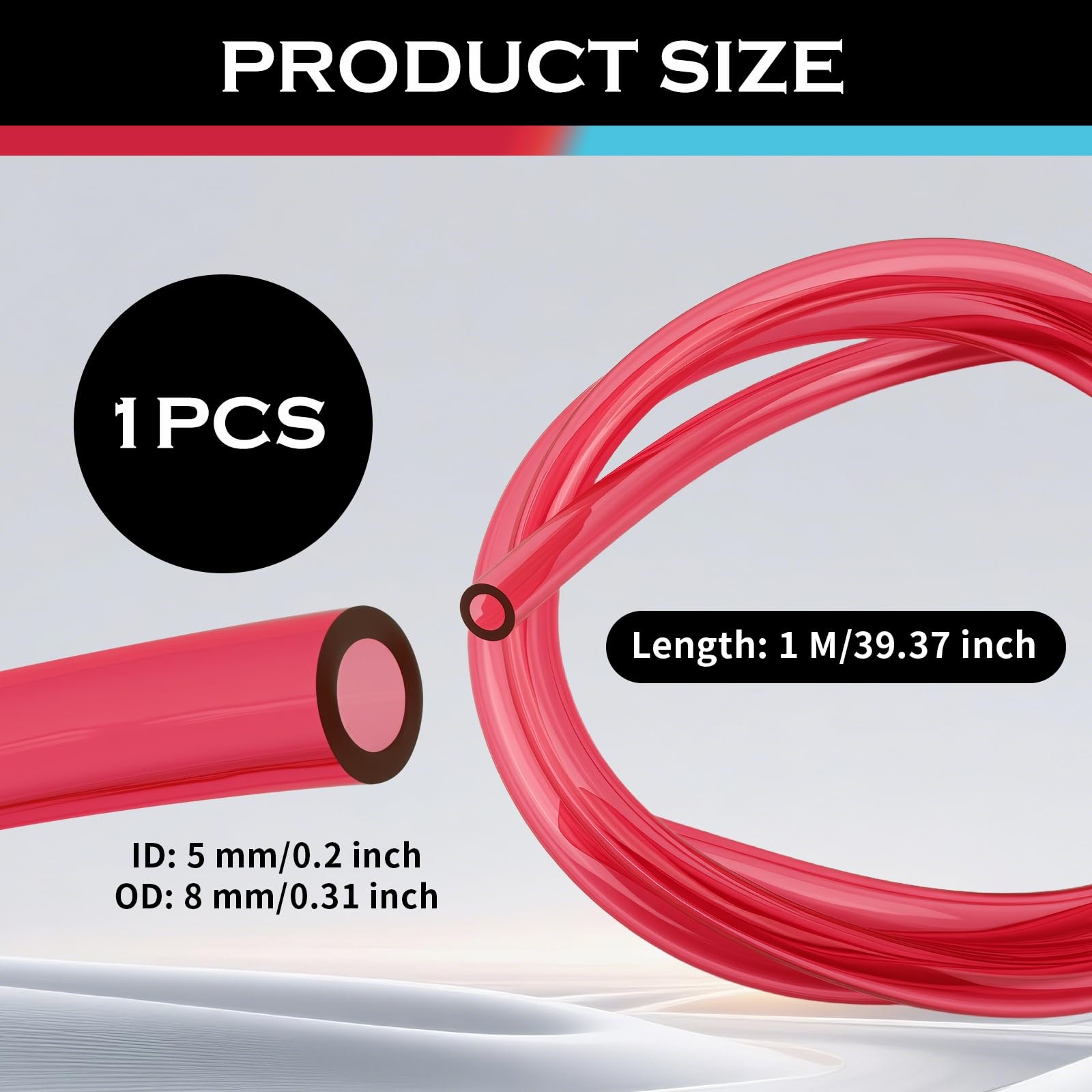 OD 8mm × ID 5mm Motorcycle Fuel Line Hose × 5mm, Red