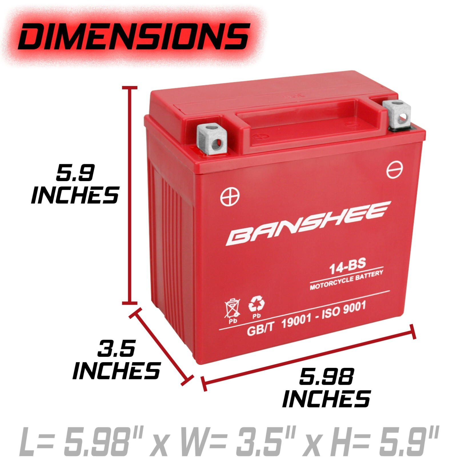 Banshee YTX14-BS High Performance AGM Powersport Battery