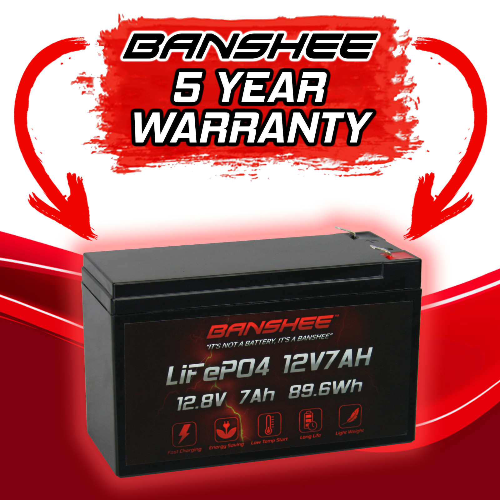 Banshee 12V 9Ah LiFePO4 Battery SBS1270F2 SLA Replacement, 5-Year Warranty