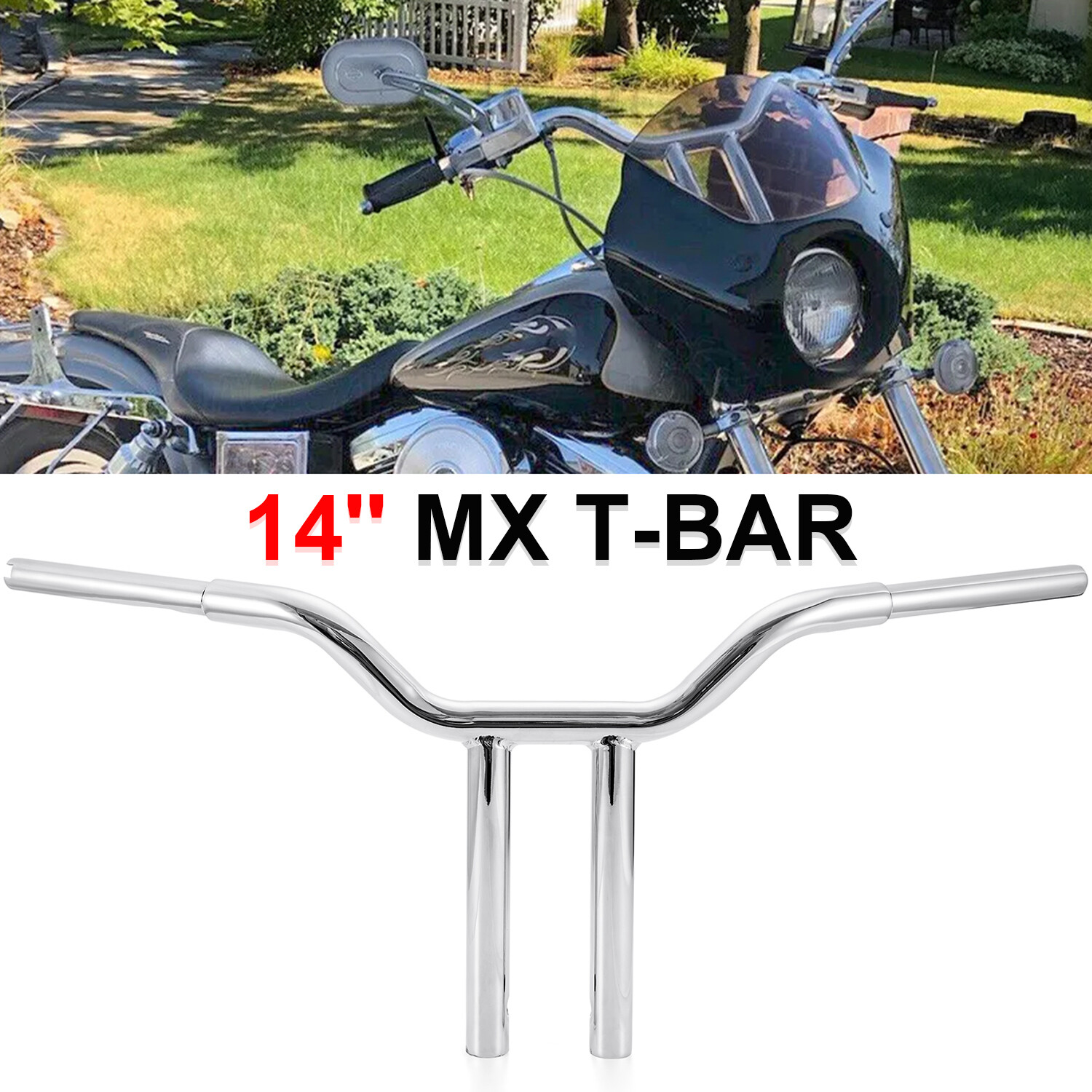 10″ 12″ 14” 16″ Gloss Black Pre-Drilled Handlebar T-Bar For Harley Dyna Softail