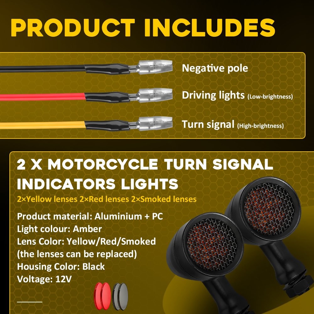 LED Black Motorcycle Bullet Amber Blinker Running Turn Signals Light 2Pcs