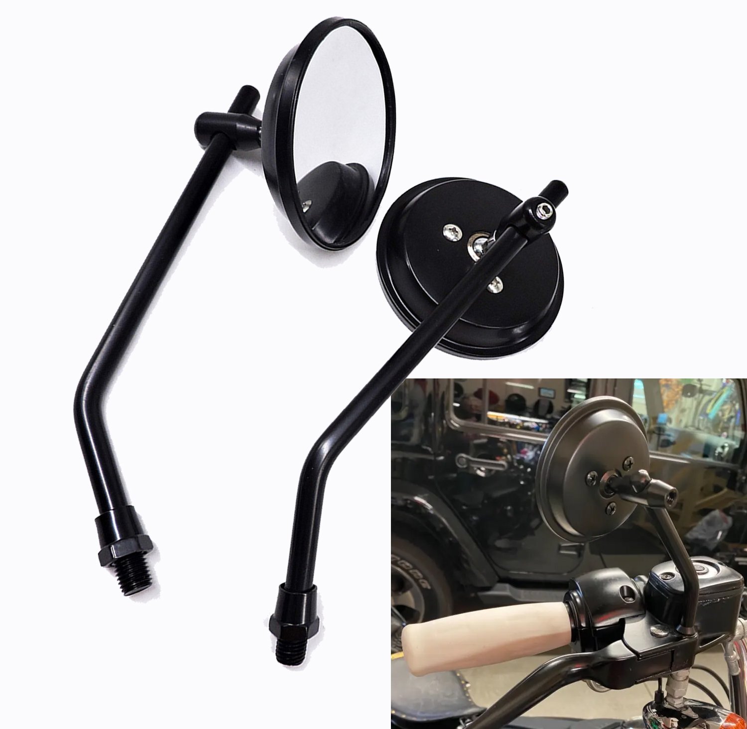 Pair Motorcycle Rearview Mirror Set 10mm Chrome Round Shape – Classic Style