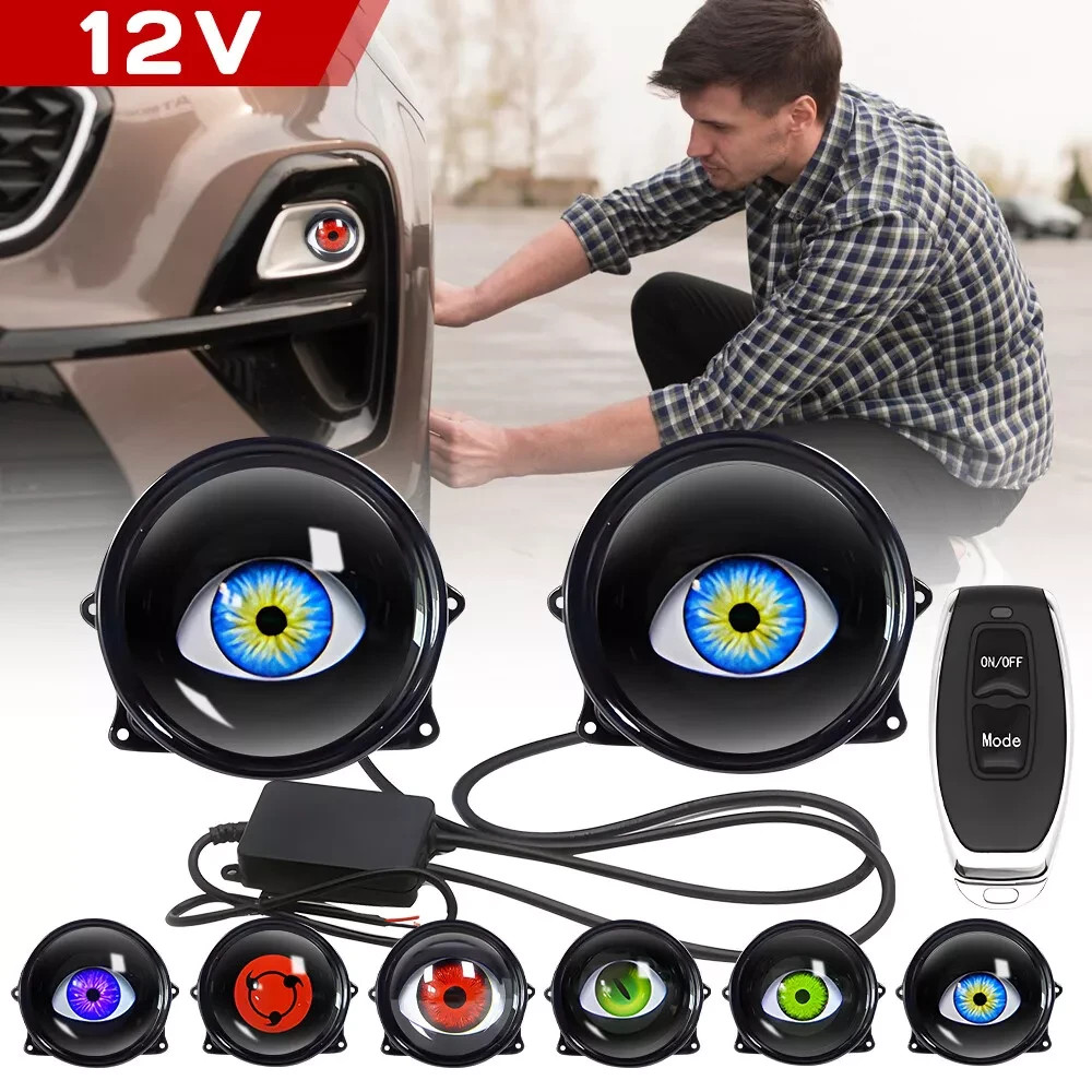 2 IN 1 Devil Eyes LED headlights dynamic remote 33 modes of lenses Blink lights