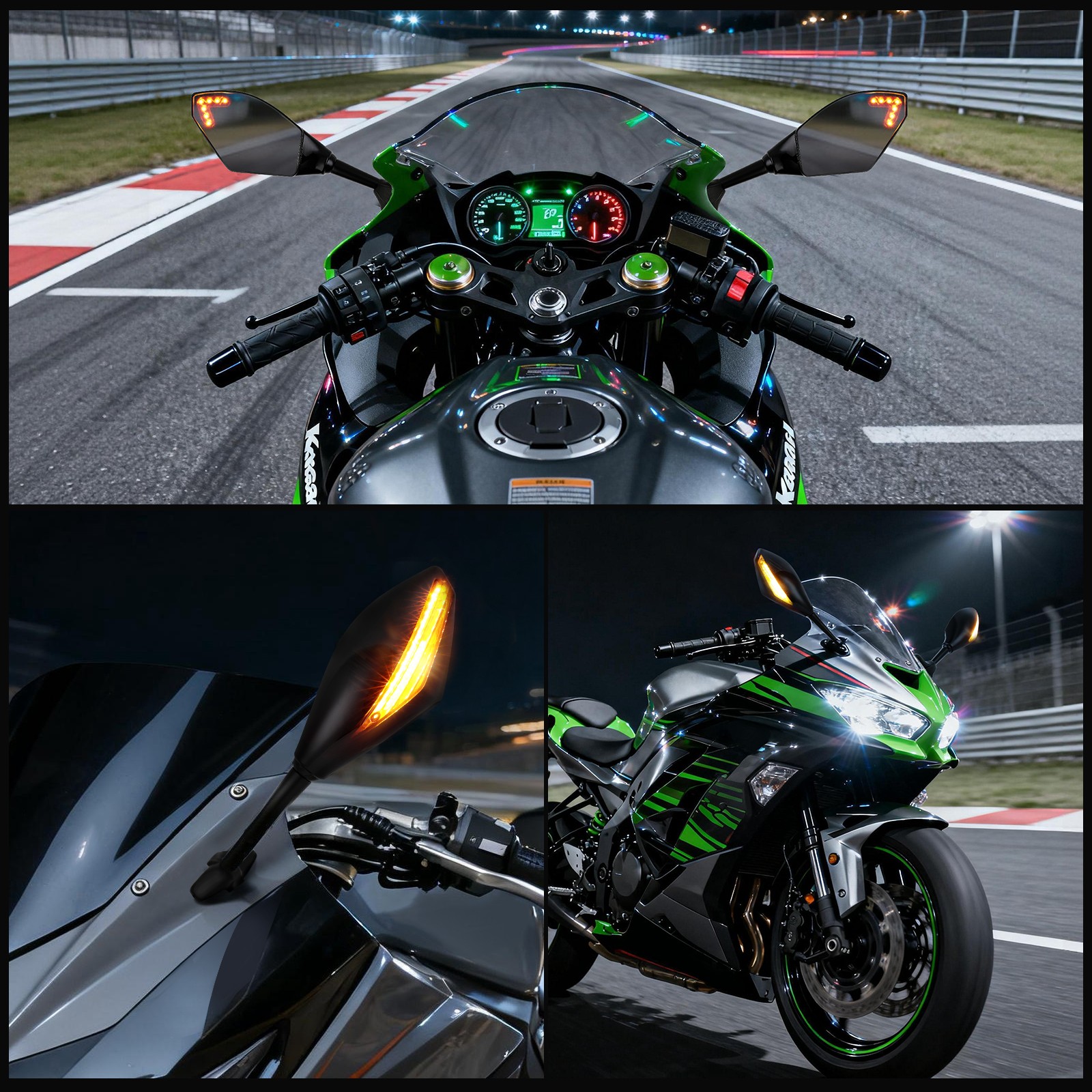 Rear View Mirrors w/ LED Turn Signal Light For Kawasaki Ninja 500 650 ZX6R ZX10R