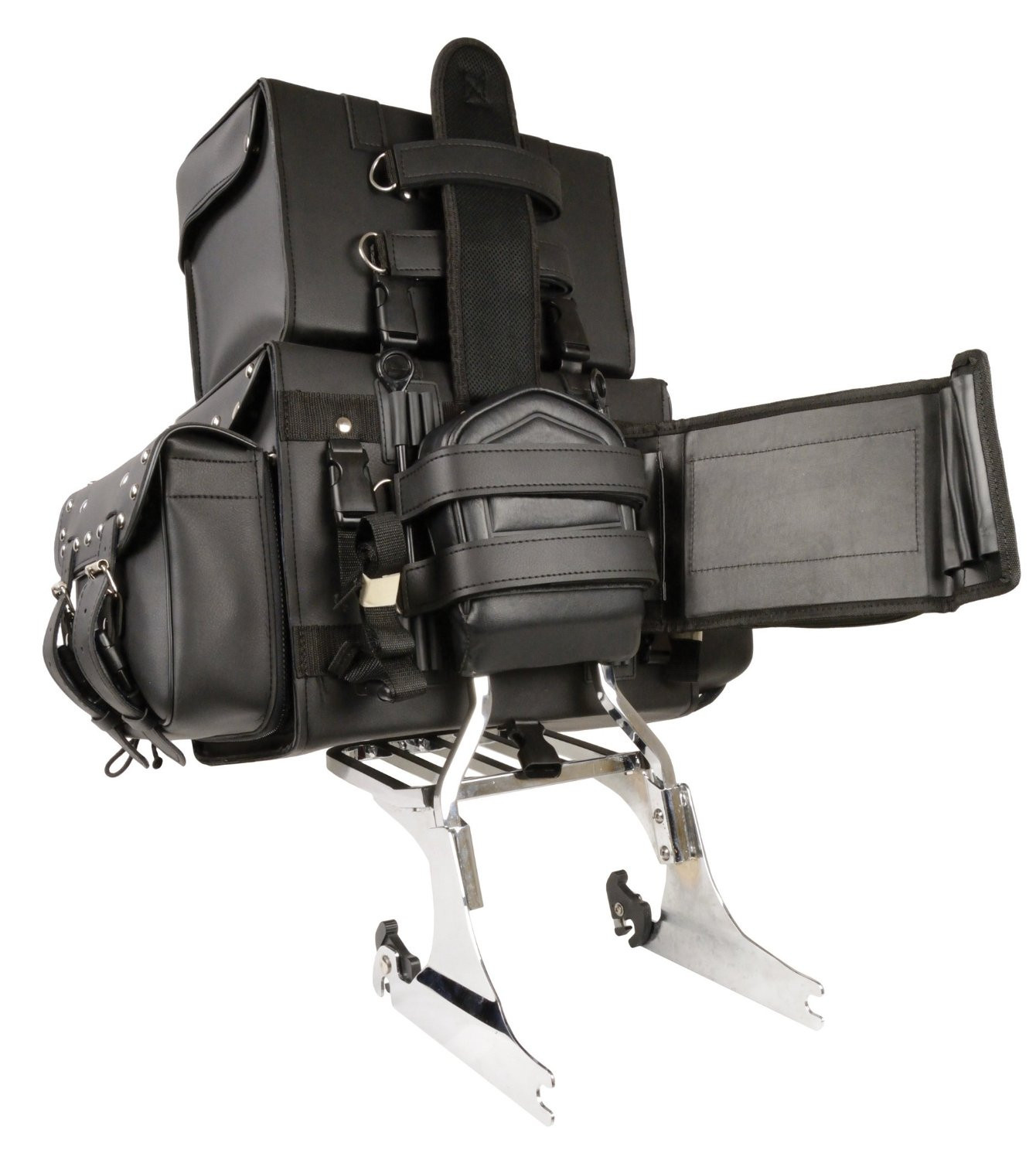 Universal Fit Large 4 Piece Motorcycle Touring Pack w/ Barrel Bag & Gun Holster