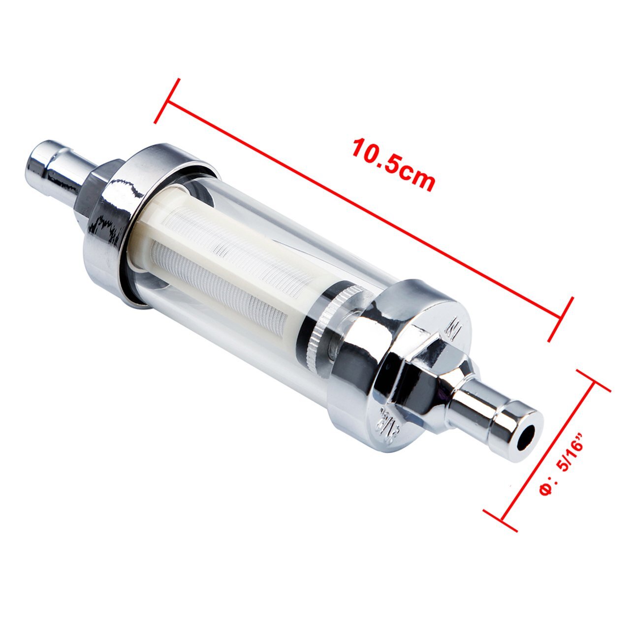5/16″ Universal Chrome Glass Clearview Fuel Filter Petrol Diesel Inline Reusabl