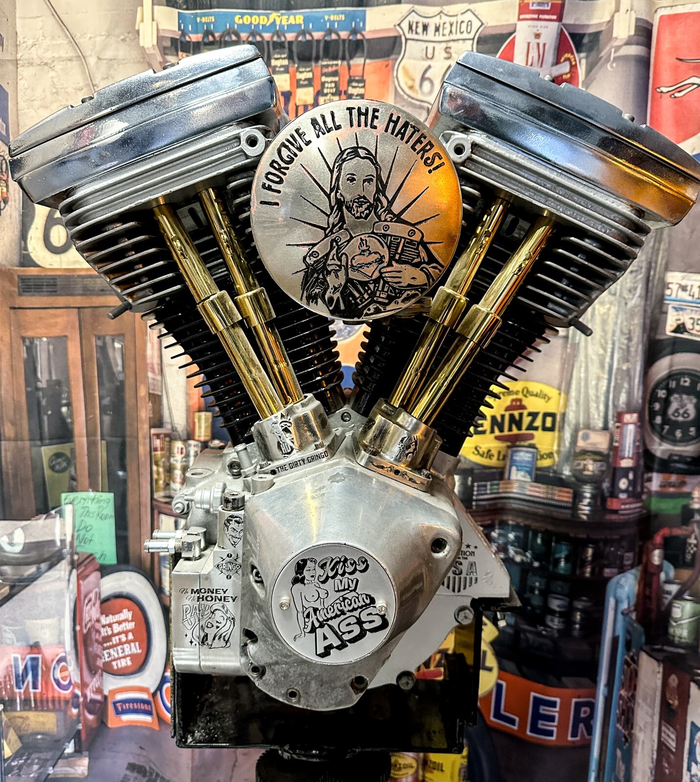 Kiss My American Ass w Titties Evo Shovelhead 2Hole Timing Cover Harley Davidson