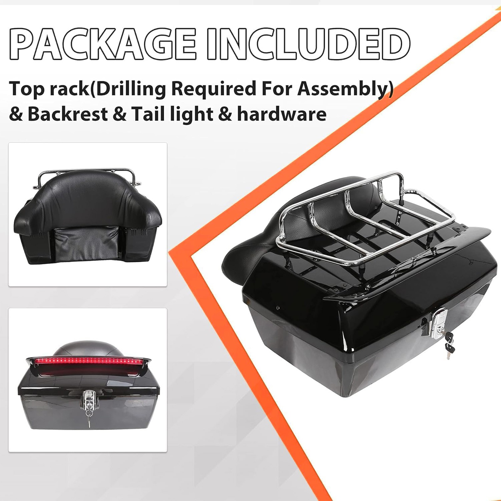 Hard Motorcycle Trunk Luggage For Harley Honda Shadow VTX W/ Tail Light & Rack
