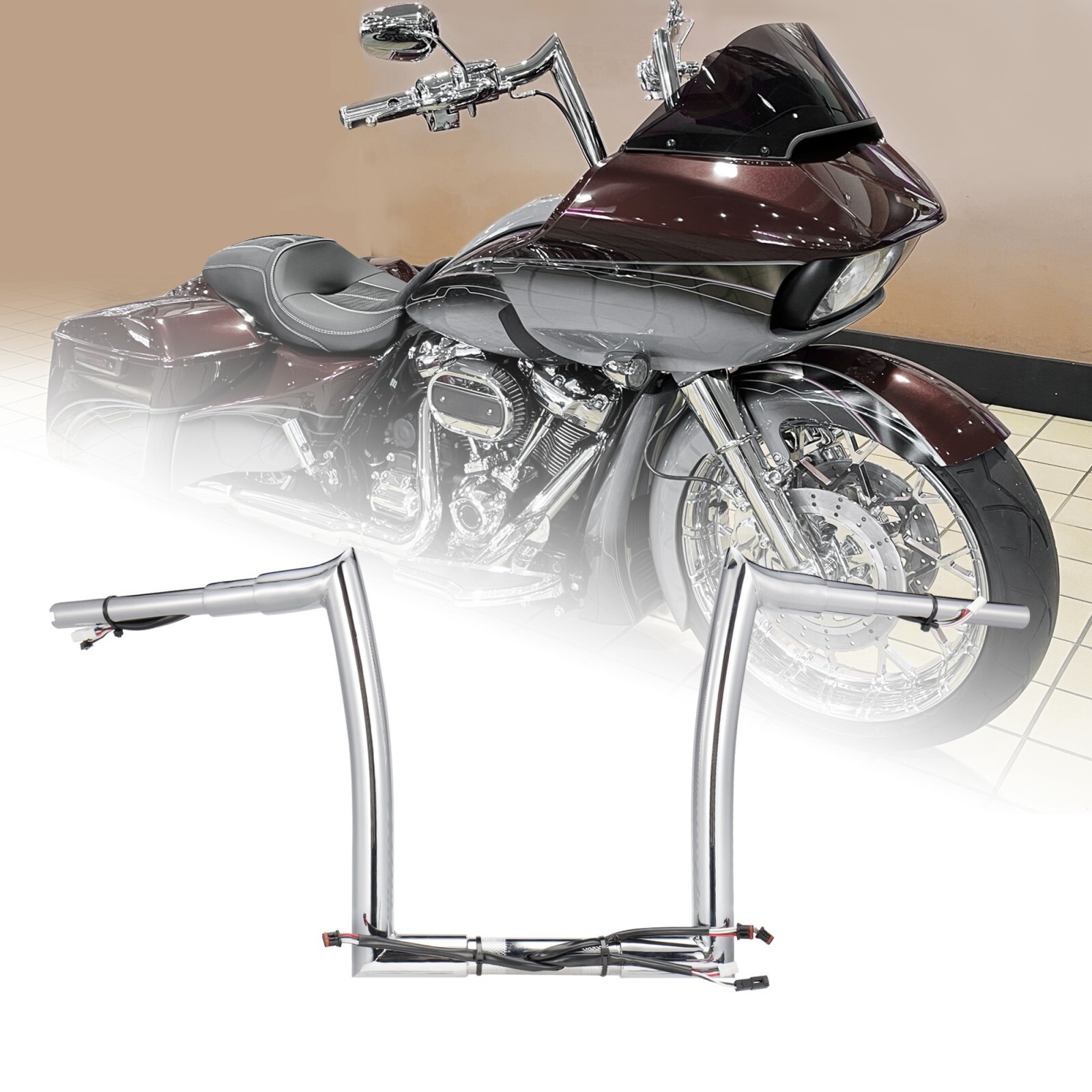 16 inch Prewired Meathook Handlebar for 2016-2023 Harley Road Glide 1.5 inch Fat