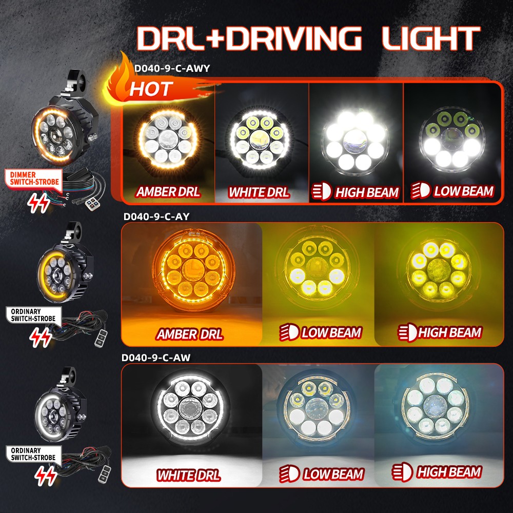 COLIGHT 2X 4.5″ D09 Pro Series Amber&White DRL LED Motorcycle Lights Hi&Low Beam