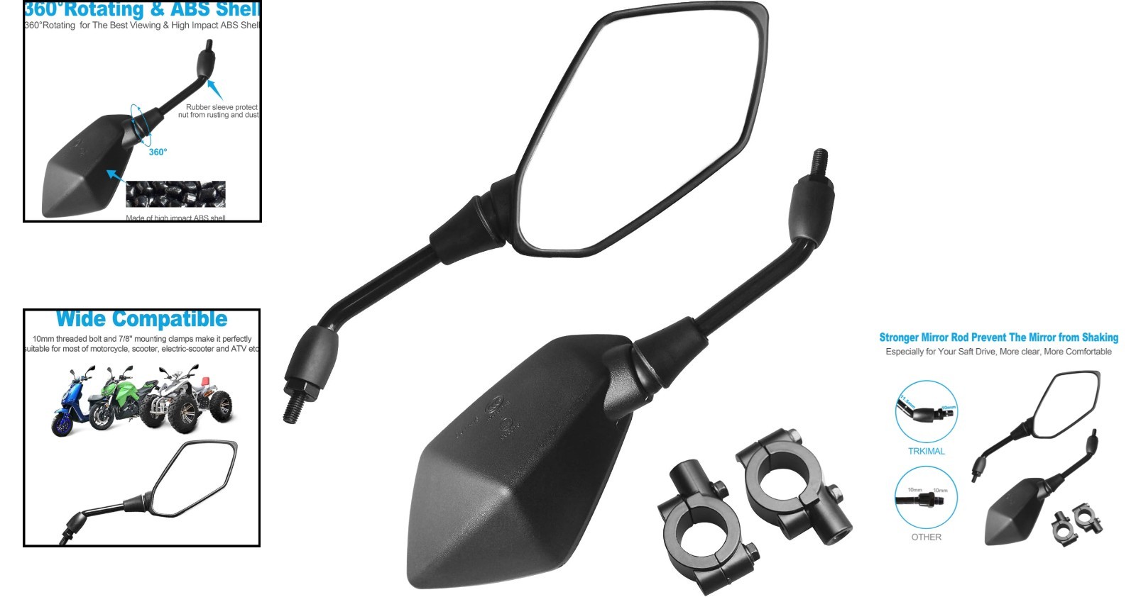 Universal Shockproof Motorcycle Mirror – 360° Adjustable Convex Lens for Safety