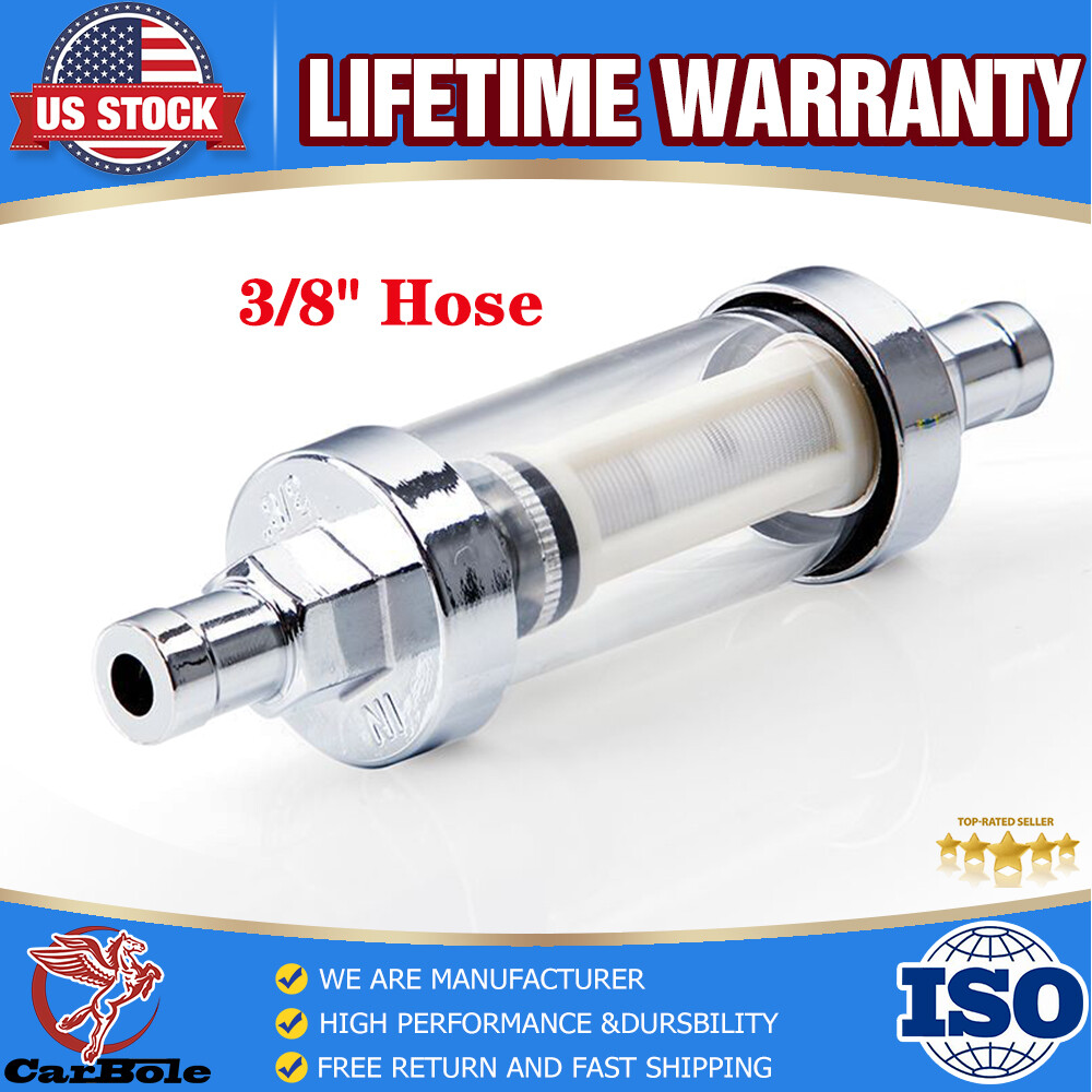 Universal 3/8″ Chrome &Glass Clearview Fuel Filter Petrol Diesel Inline Reusable