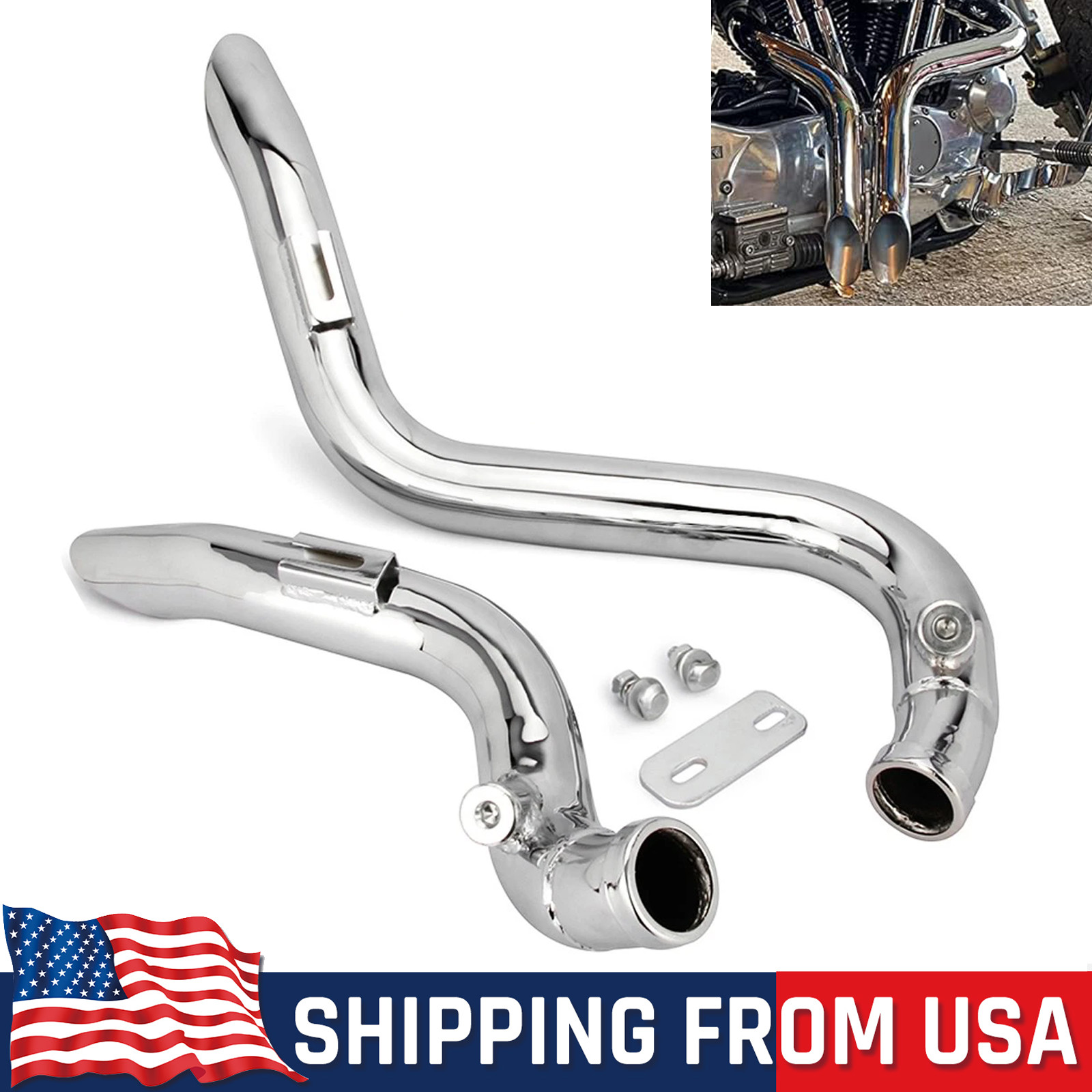 2.0″ Drag Pipe Exhaust for Harley Dyna Softail Sportster 1984-2015 Silver Chrome