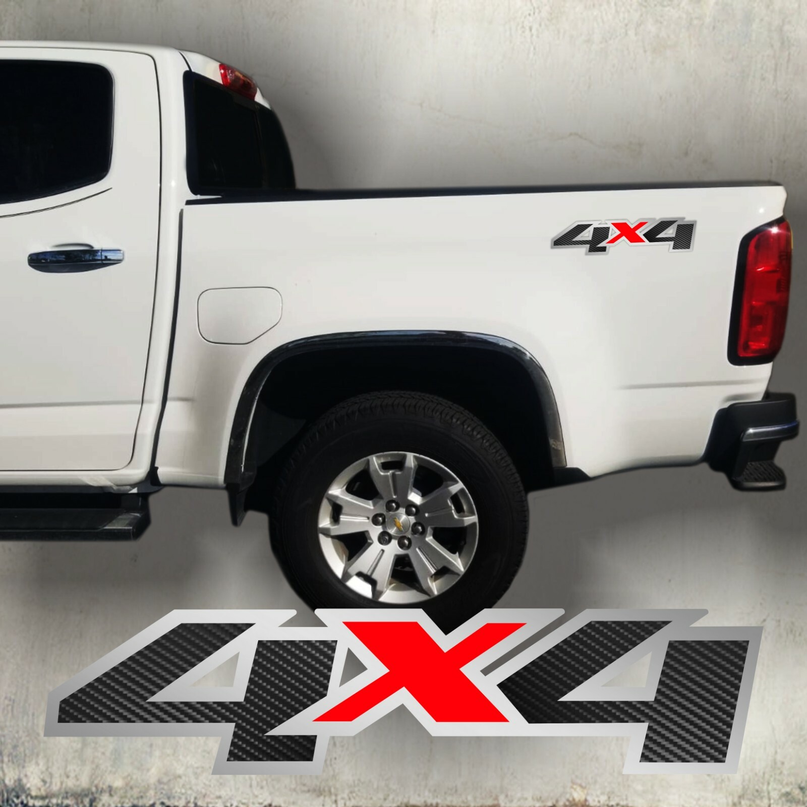 4×4 decal stickers carbon fiber and chrome silverado truck f150 f250 (SET)