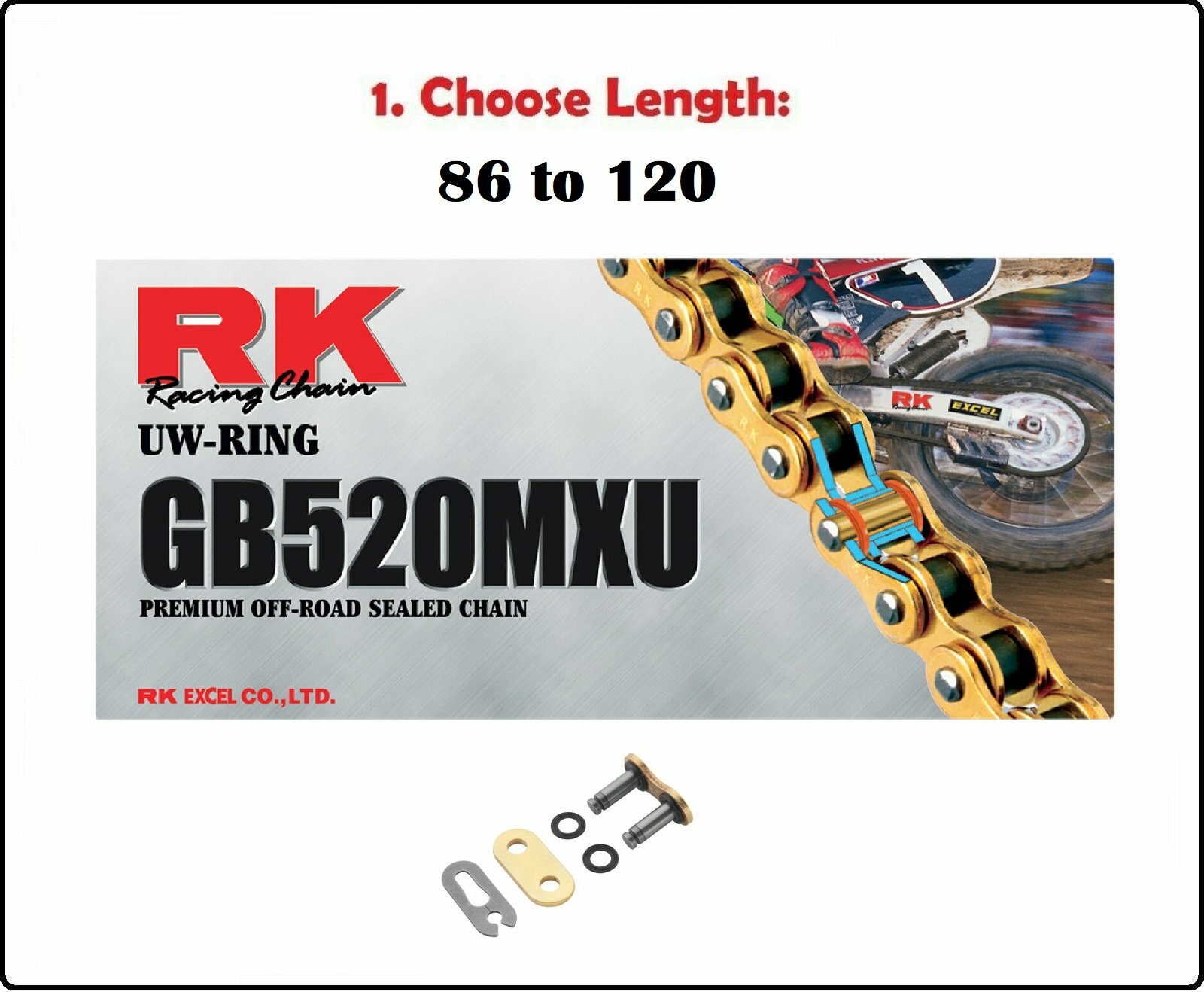 RK Chains 520 MXU Xring Sealed Motorcycle Drive Chain Gold with Clip Master Link