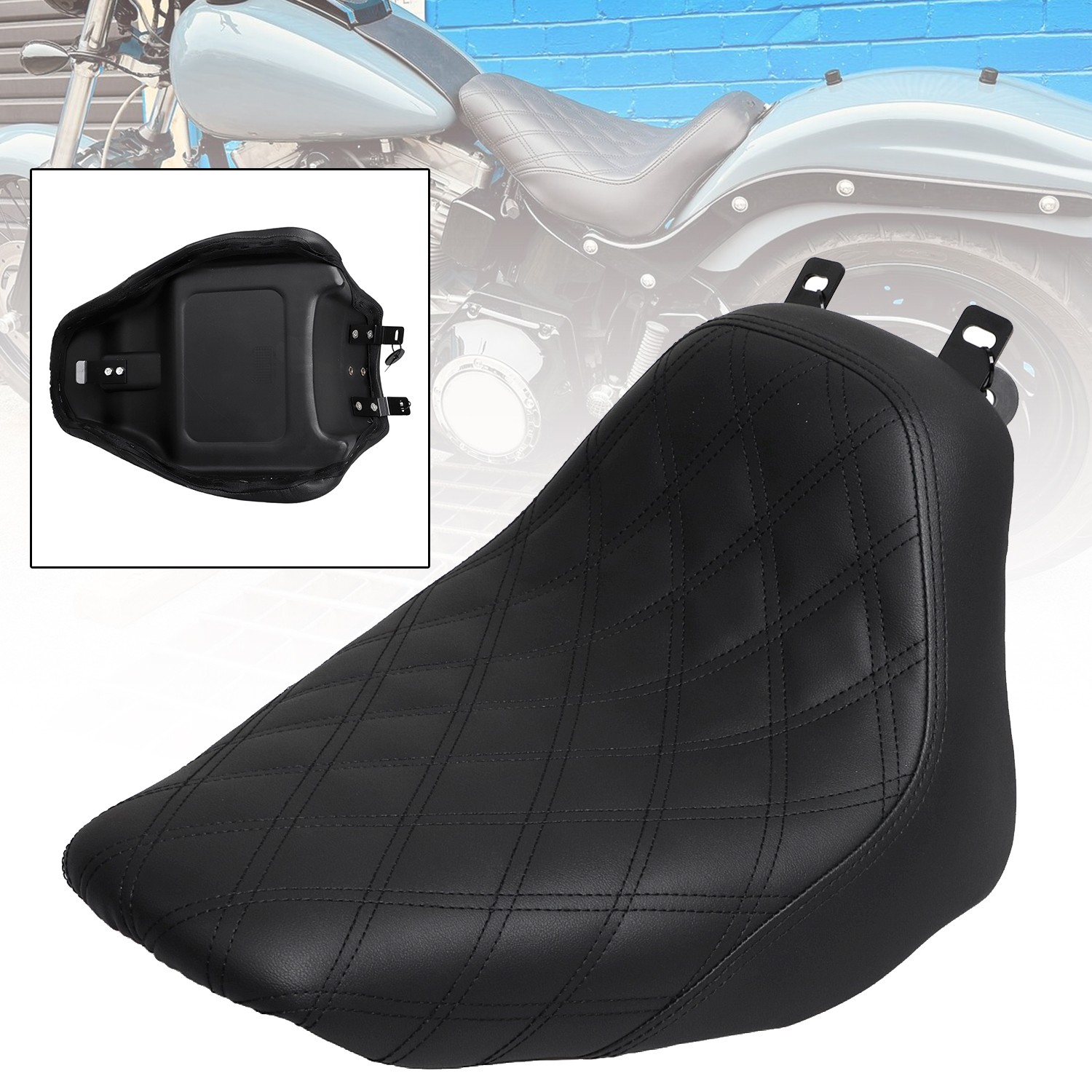 Synthetic Leather Diamond Stitch Driver Seat For Harley Heritage Softail 06-17