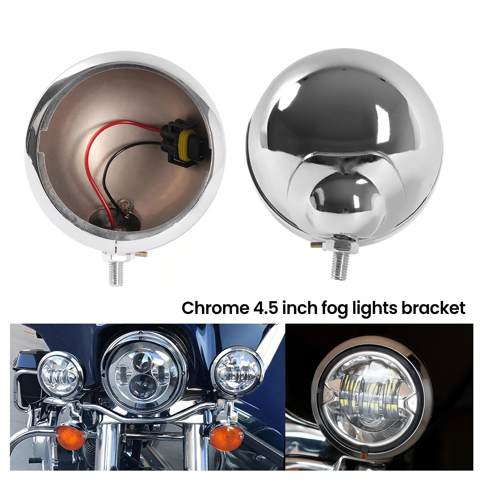 2PCS 4.5” Chrome LED Fog Light Bucket Passing Spot Light Housing For Harley