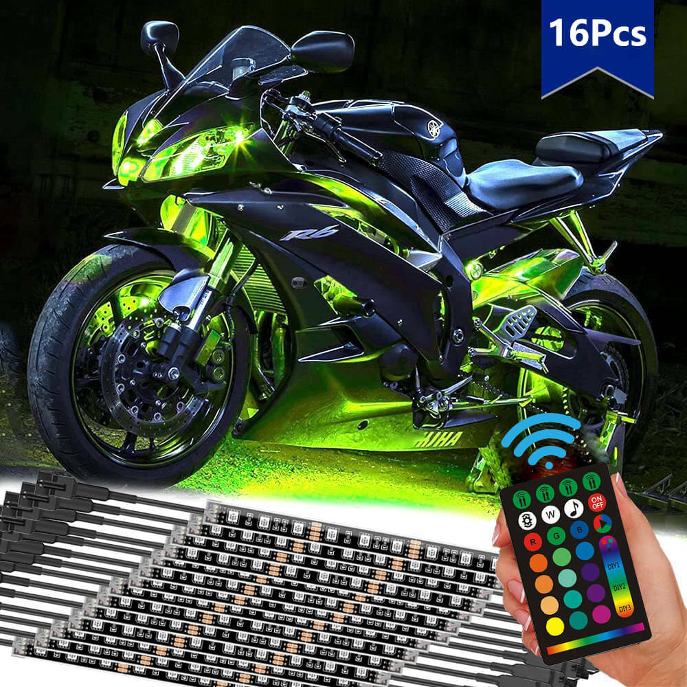 16Pcs Million Multi-Color RGB Motorcycle Underglow Neon LED Accent Light Kits