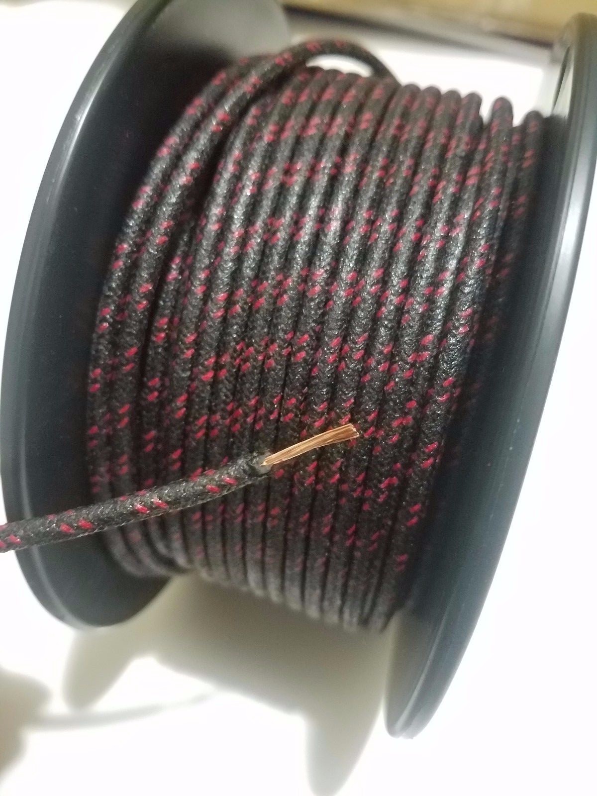 10 feet Vintage Braided Cloth Covered Primary Wire 14 ga gauge Black w/ Red