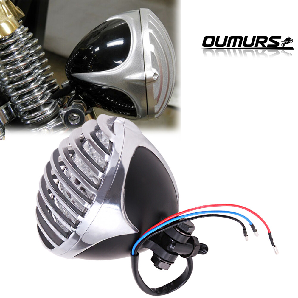 Black Chrome Headlight Finned Prison Grill For Harley Cruiser Chopper Bobber