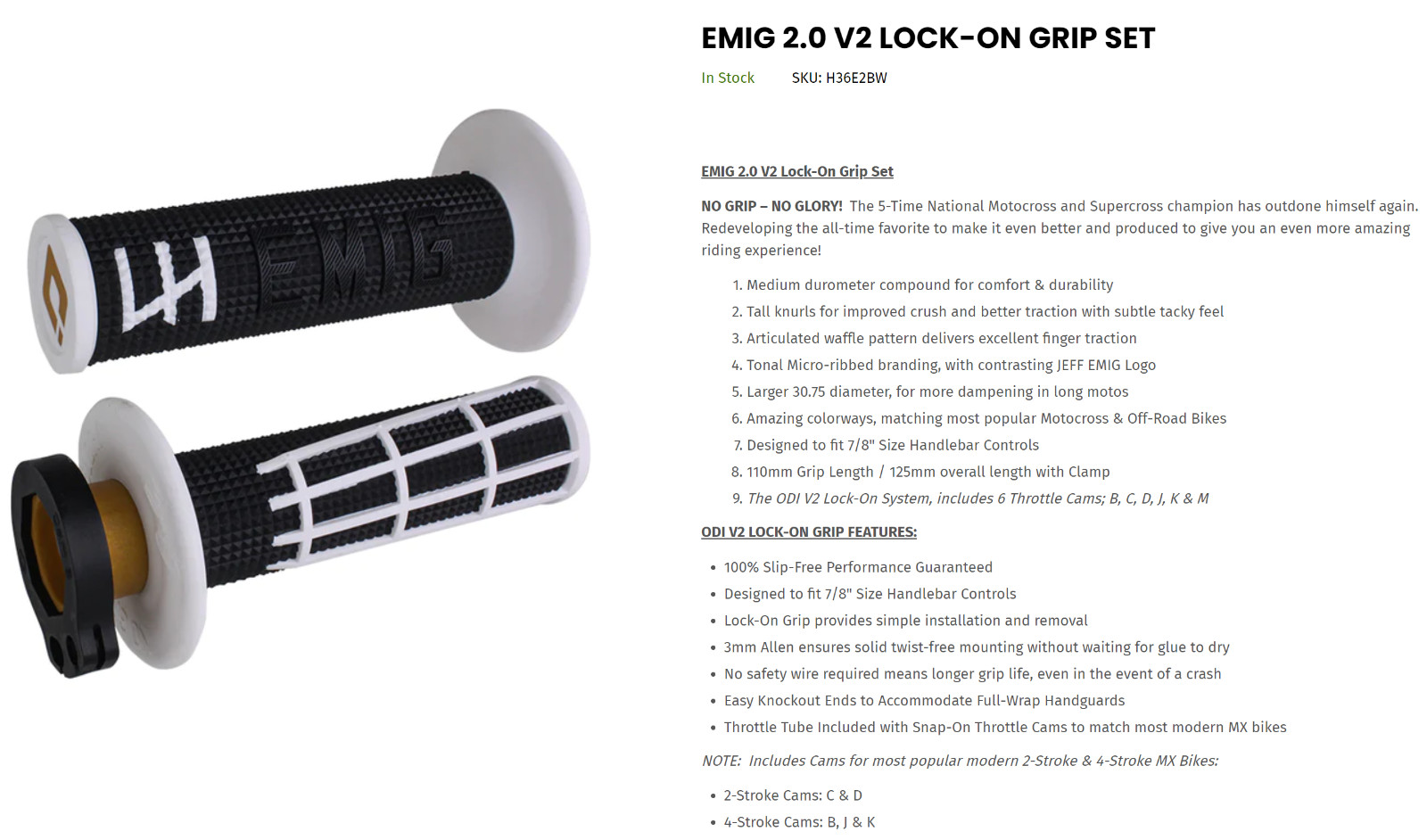 ODI MX V2 Lock On Motocross Grips, Dirt Bike Grips, Emig Edition Black and White