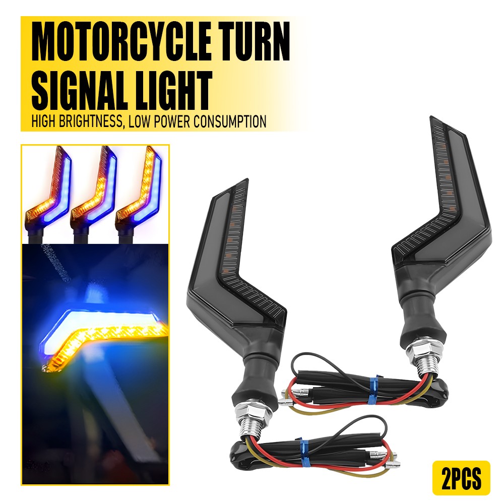 4PCS Universal LED Amber+Blue Motorcycle Turn Signal Indicator Light Blinker DRL