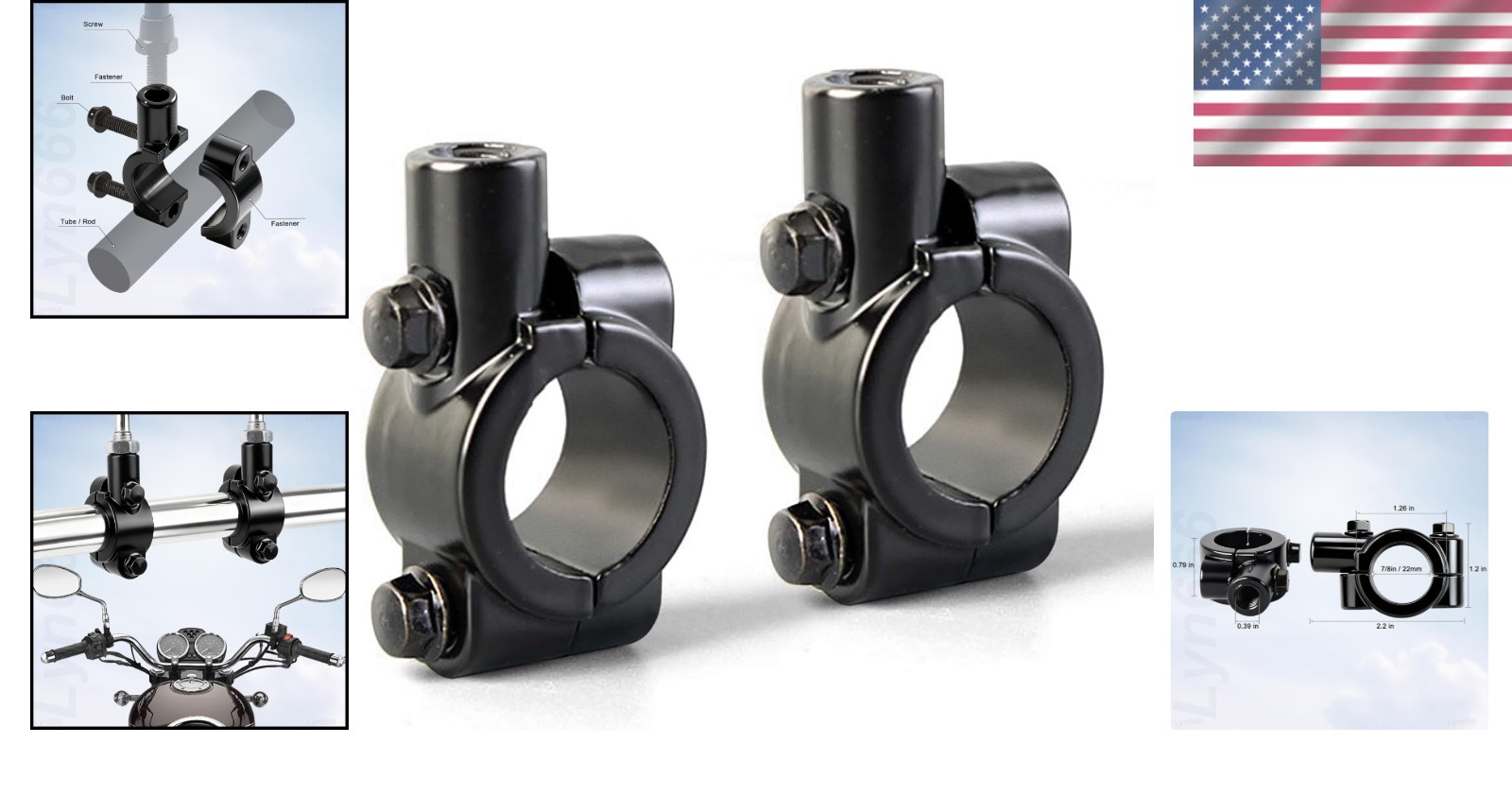 Universal Black Mirror Mount Clamp for Motorcycles and ATVs – Fits 7/8″ Bars