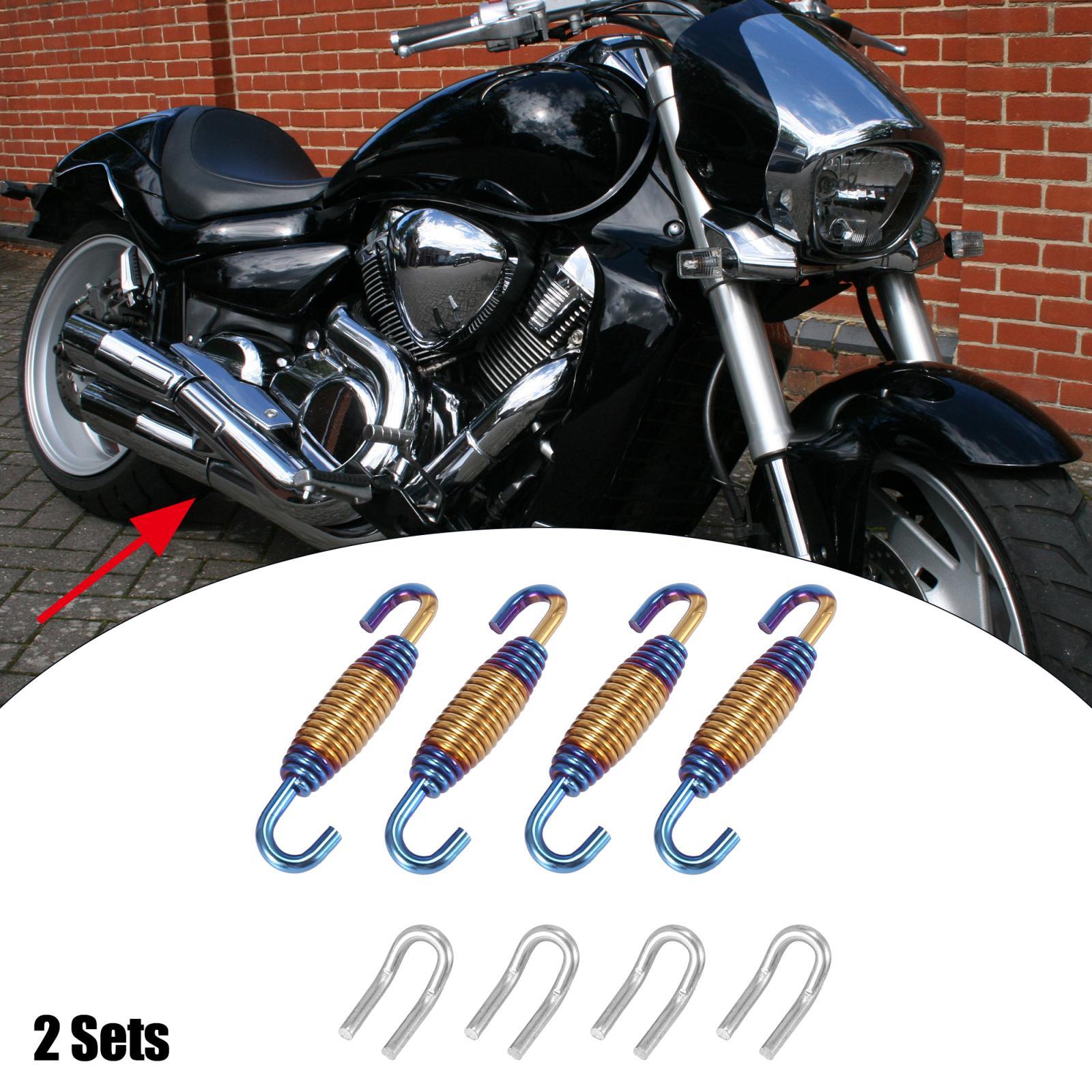 1 Set 34mm 1.34″ Motorcycle Exhaust Pipe Spring with 4 U Shape Hook Yellow Blue