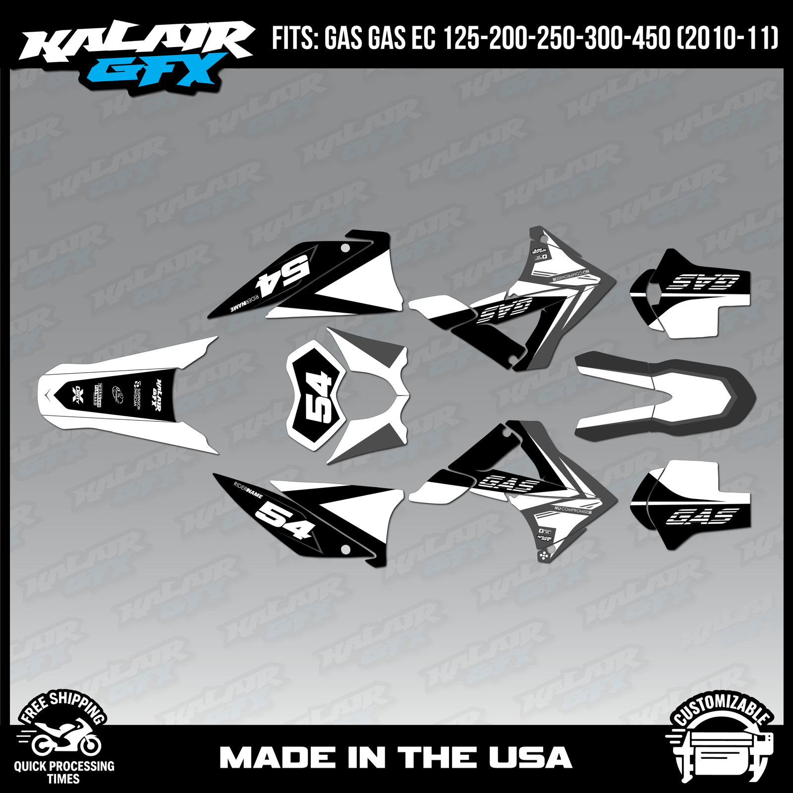 Graphics Kit for GasGas EC125/200 EC250 EC300 EC450 (2010-11) Inferno-WHITE