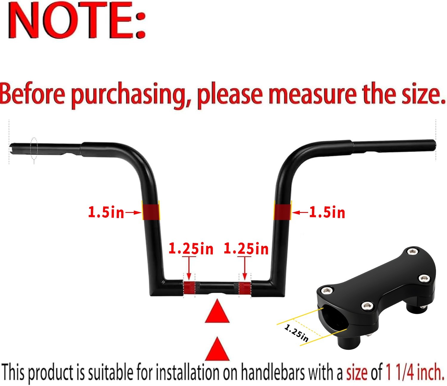 Black 2” Risers 1.25” Handlebar Clamp For Harley Softail Fat Bob Fat Boy Dyna