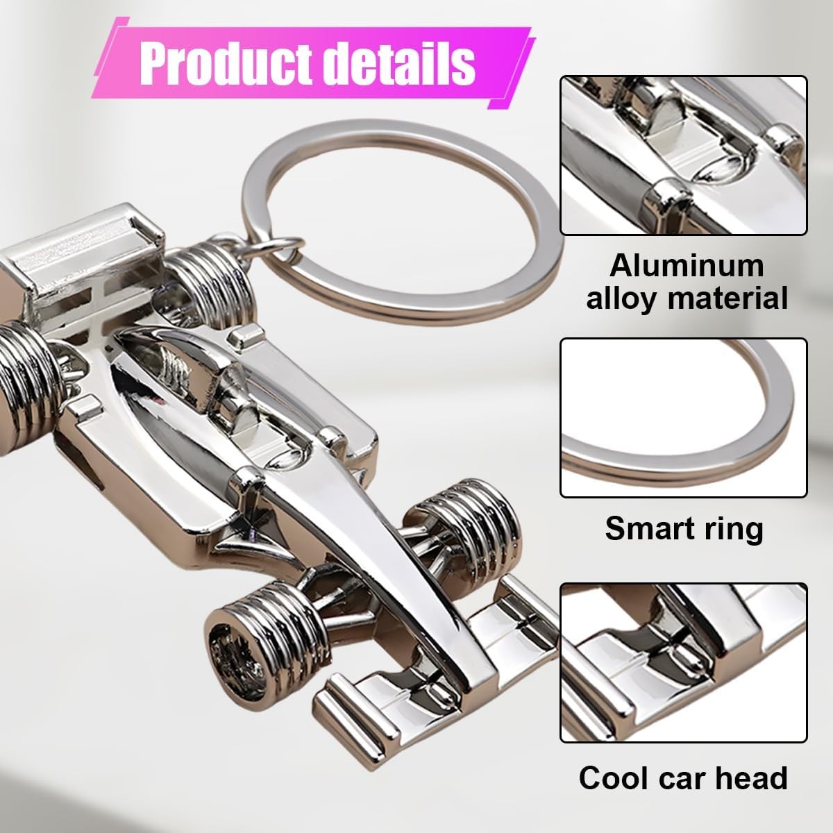 3D F1 Race Car Keychain, Zinc Heavy Duty Key Fob Decoration AccessorColor: Solid