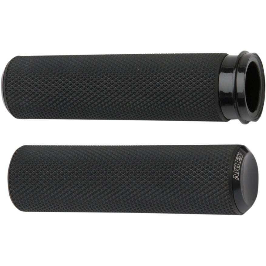 Arlen Ness 07-327 Fusion Black Knurled Hand Grips Harley Throttle By Wire 08-Up