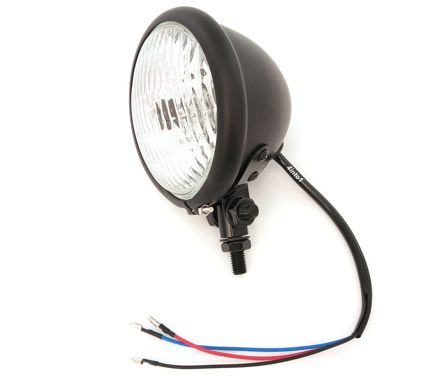 4.5″ 4 1/2″ Bottom Mount Halogen Motorcycle Headlight Matte Black w/ Clear Lens