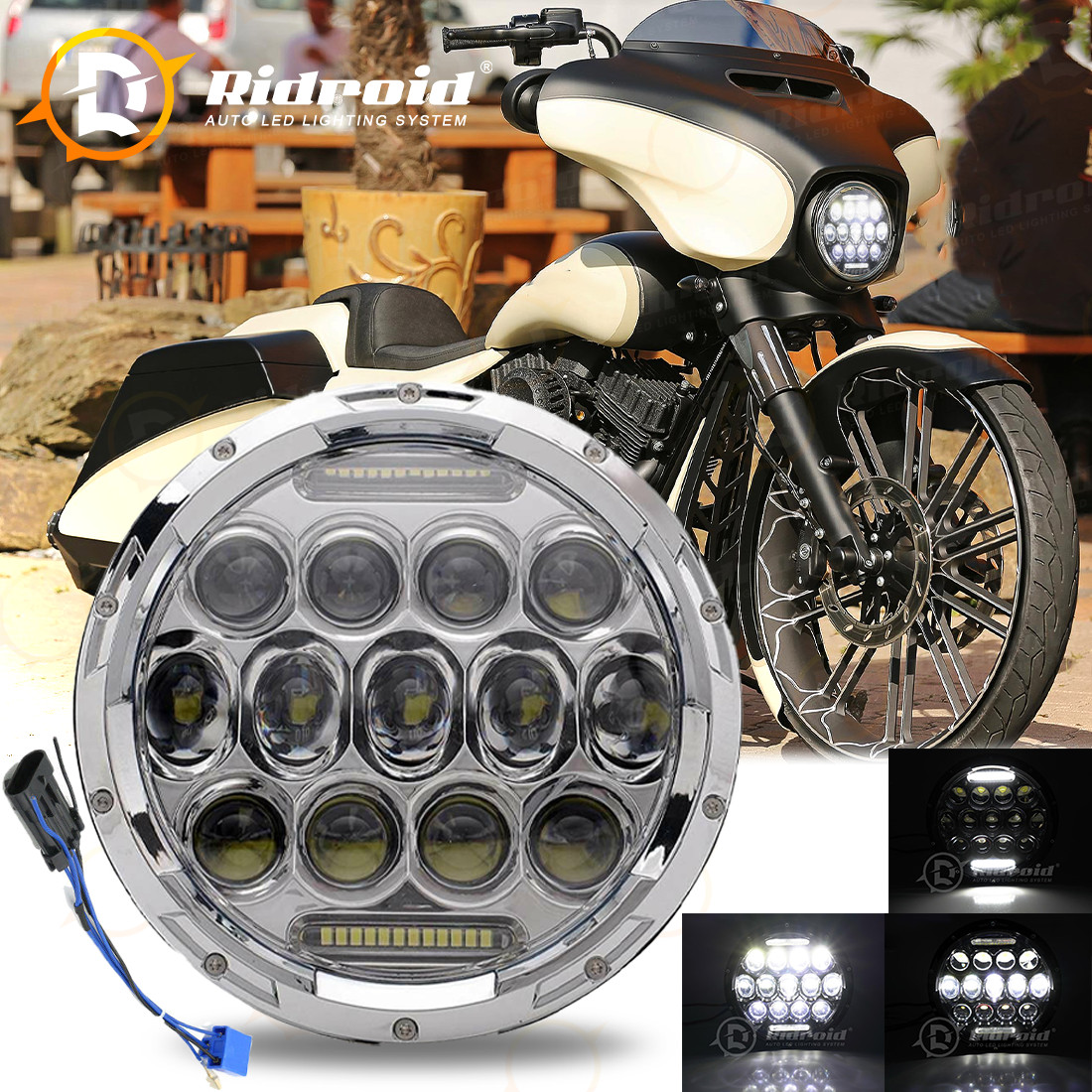 DOT 7″inch Round Motorcycle LED Headlight Hi/Low Beam DRL Headlamp For Harley