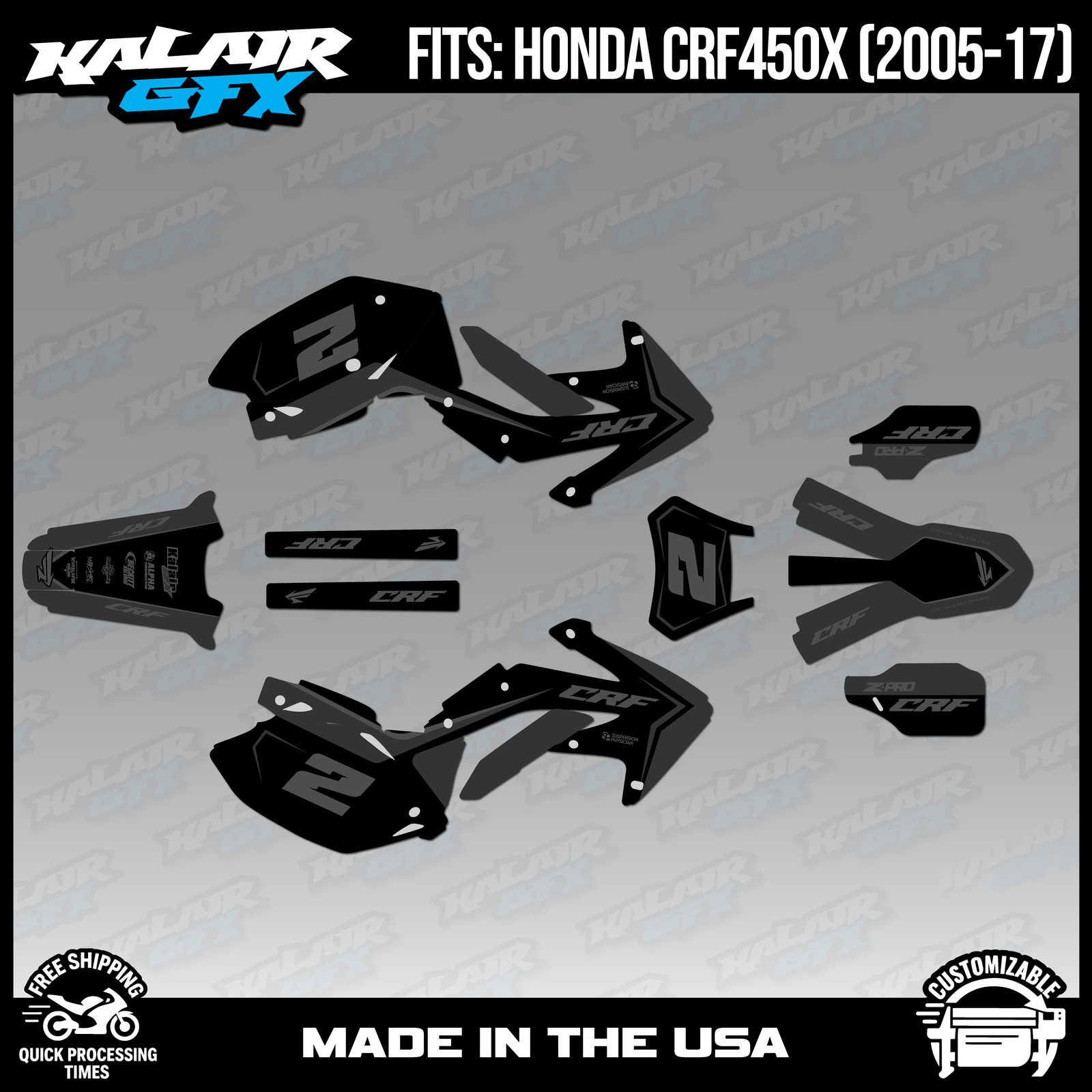 Graphics Kit for Honda CRF450X (2005-2017) Lightning Series – SMOKE