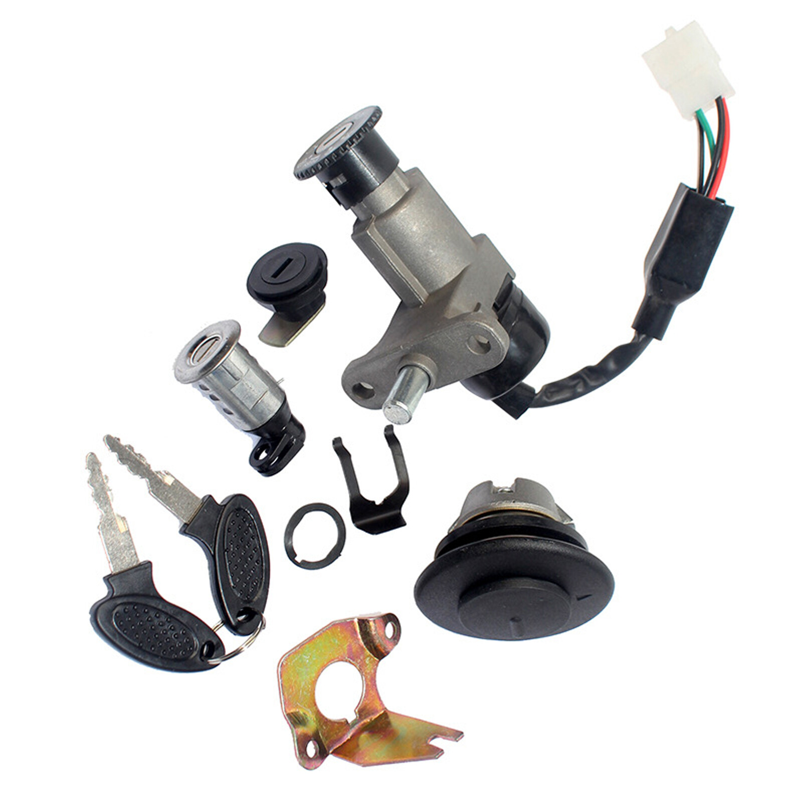 Universal Motorcycle Scooter Fuel Gas Cap Ignition Switch Key Seat Lock Set