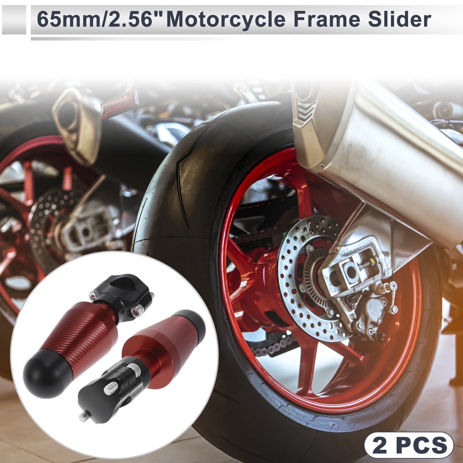 0.87″-0.94″ Aluminum Alloy Motorcycle Slider Frame 2 Pcs Red