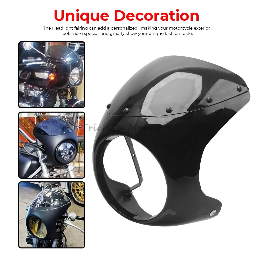 Gloss Black 7″ Round Headlight Windshield Fairing Cover Fit For Cafe Racer Honda