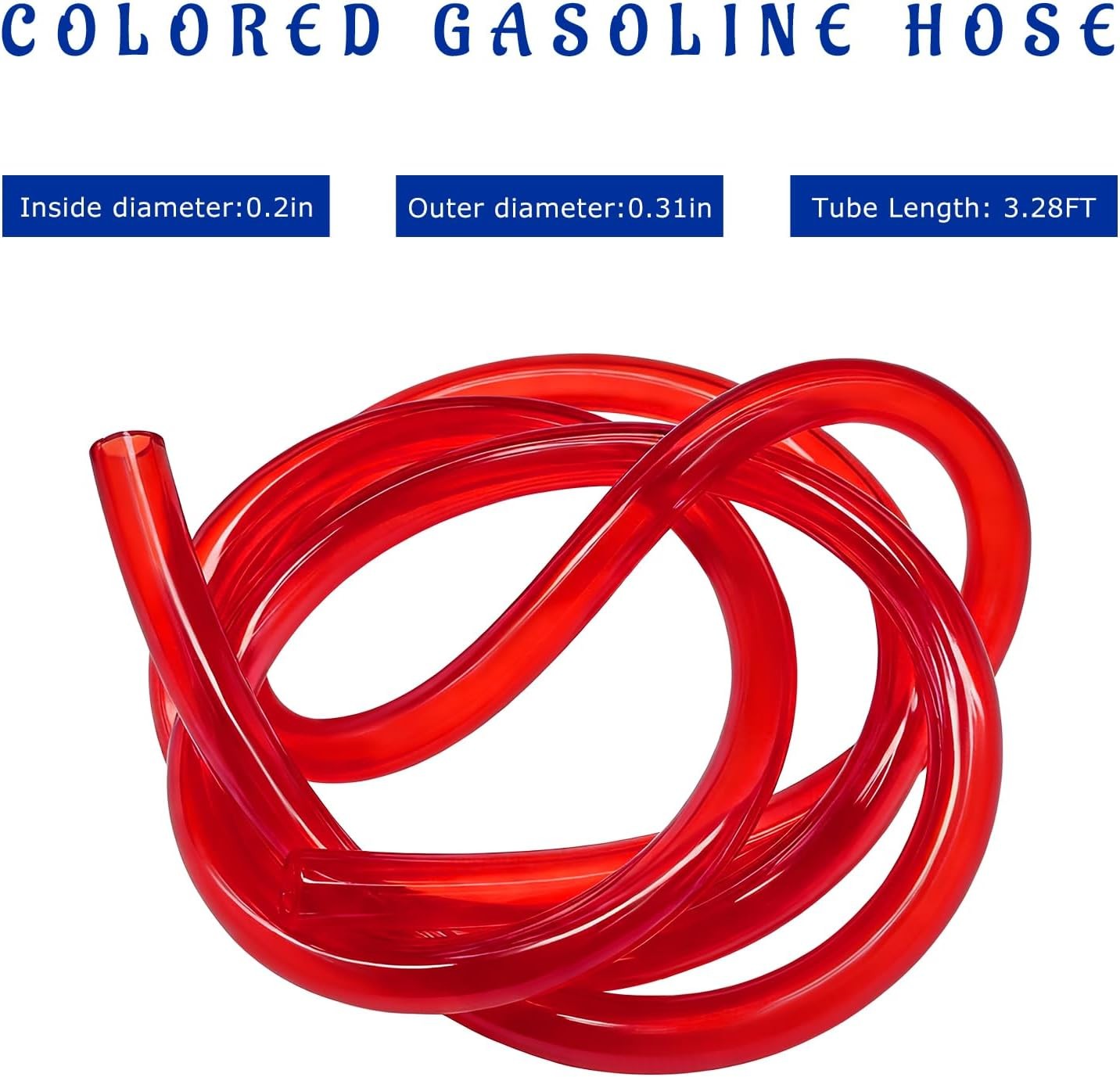Colorful Fuel Line Hose Tube, 0.2 ID 3.28 Feet Flexible Rubber Vacuum Color: Red