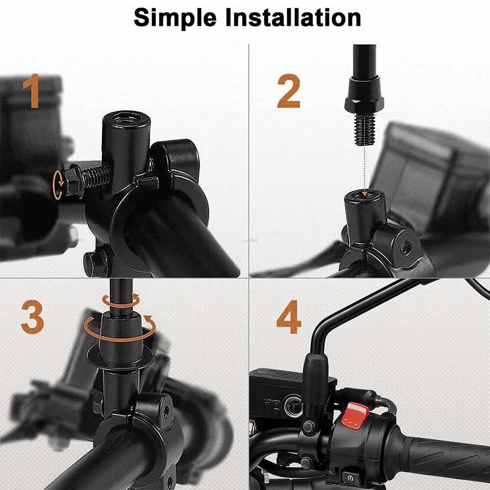 8MM Black 7/8 22mm Motorcycle HandleBar Mirror Thread Mount Holder Clamp Adaptor